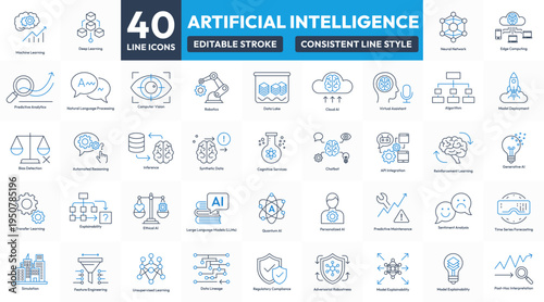 Artificial Intelligence Line Icons Set Editable Stroke Consistent Outline Style