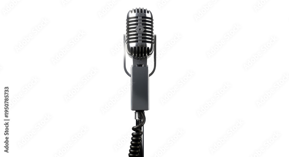 Fototapeta premium A vintage microphone on a black background with a transparent background option on transparent background