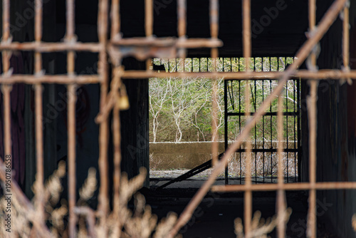 View Through Rusted Iron Bars of Abandoned Military Building at Sandy Hook New Jersey
