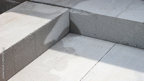 Bild auf Leinwand Stacks of lightweight bricks or aerated concrete (Hebel) are commonly used as building materials for constructing house walls