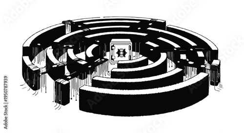 black and white maze with spiral path and exit