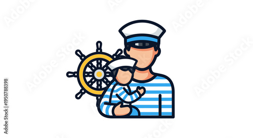 Sailor Father Holding Baby Son Portrait.