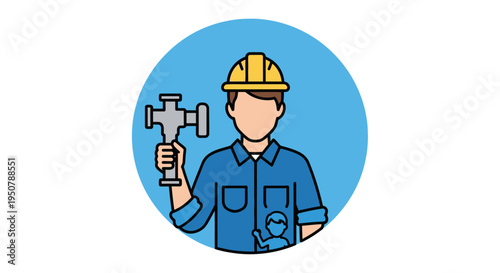 Cartoon Worker Holding Hammer and Wrench.
