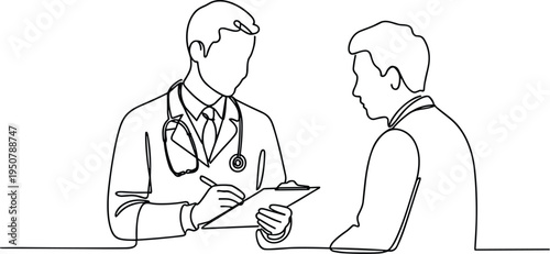 Doctor Consulting with Patient in Single Line Art medical