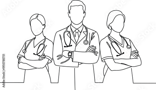 Three Medical Professionals Line Art