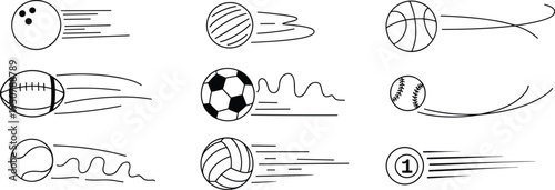 Collection of Sports Balls in Motion speed action