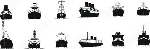 Collection of Vintage Ship Silhouettes boat vessel