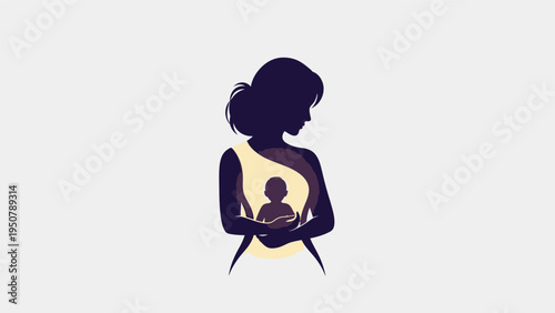 Mother Breastfeeding Baby Silhouette Illustration.