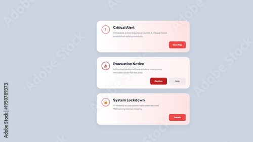 4K Motion Video Animated Critical Alert Notification UI Elements, Emergency Evacuation Notice and System Lockdown Interface Pop-up, High Quality Security Warning Motion Graphics