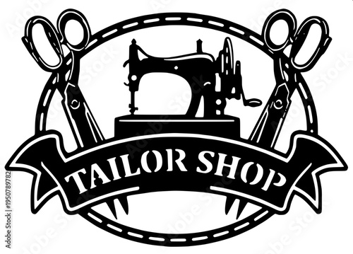 Tailoring equipment icon showing an old-fashioned sewing machine, solid black vector silhouette, minimal monochrome design, centered composition.