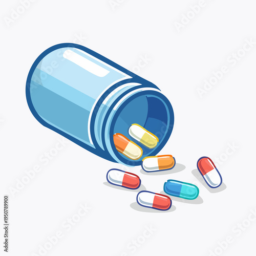 Pills spilling from a bottle illustration.