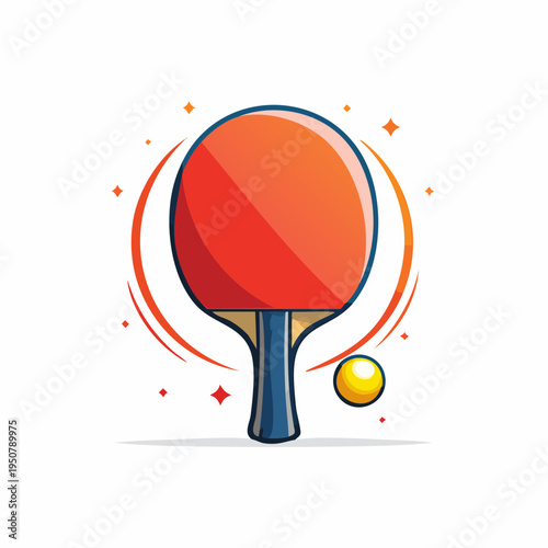 Ping Pong Paddle and Ball Illustration.