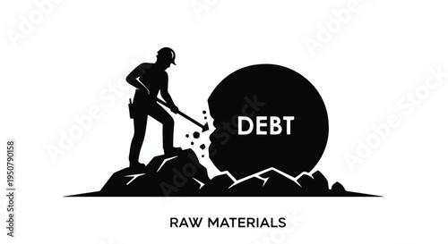 man pushing debt concept financial struggle metaphor