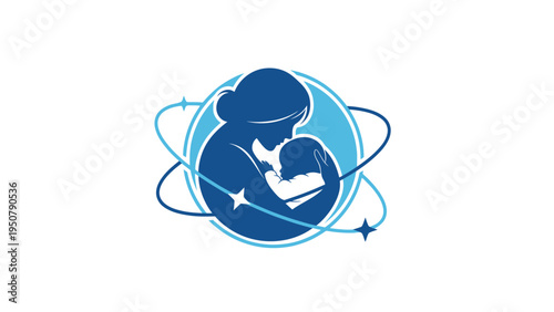 Mother Holding Baby in Space Illustration.