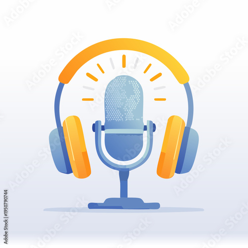 Podcast Recording Studio Setup with Microphone and Headphones.