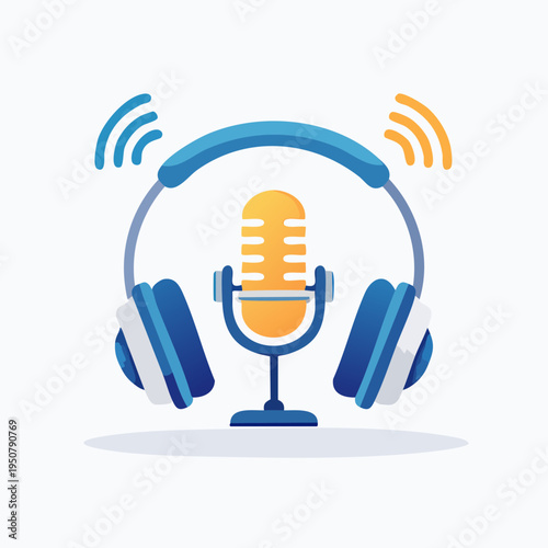 Podcast Microphone and Headphones Icon.