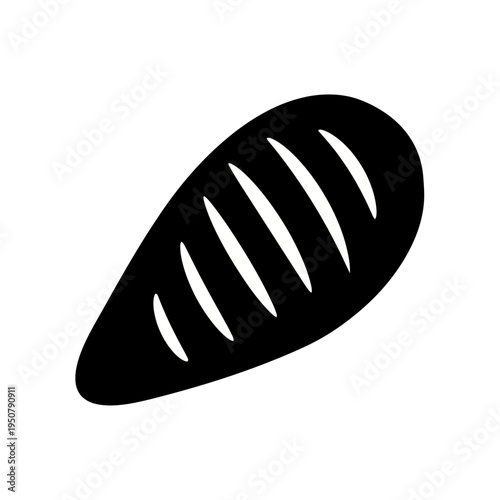 A bold black silhouette icon representing a delicious meat roast with distinctive parallel scoring marks, perfect for culinary or food-related designs