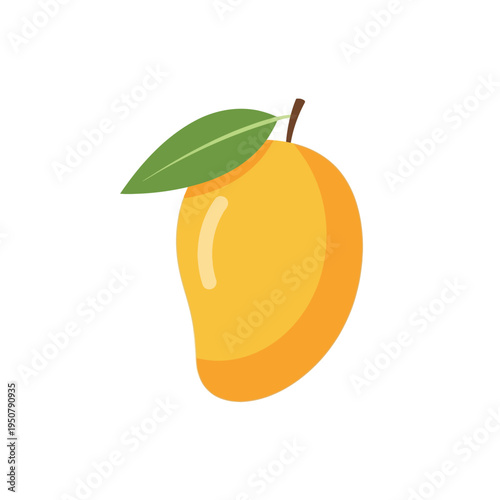 A vibrant, ripe mango with a single green leaf, symbolizing tropical freshness and healthy eating
