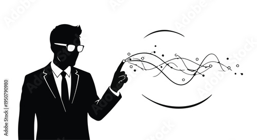 Businessman interacting with futuristic AI technology interface