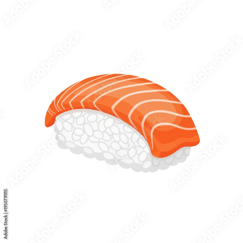 A delicious illustration of a single salmon nigiri sushi. Fresh, traditional Japanese seafood, healthy Asian cuisine, gourmet food, vector graphic