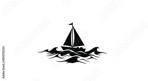 sailing boat on waves minimalist illustration