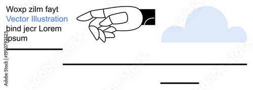 Advertising, branding, UI design, education, modern decor, creative layouts. Abstract hand pointing amid text and cloud elements. Advertising and branding concepts