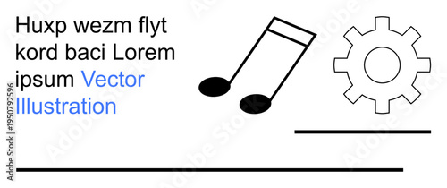 Music production, engineering, creativity, media, innovation, digital tools. Musical note and gear symbol on a clean layout. Music production and engineering concept