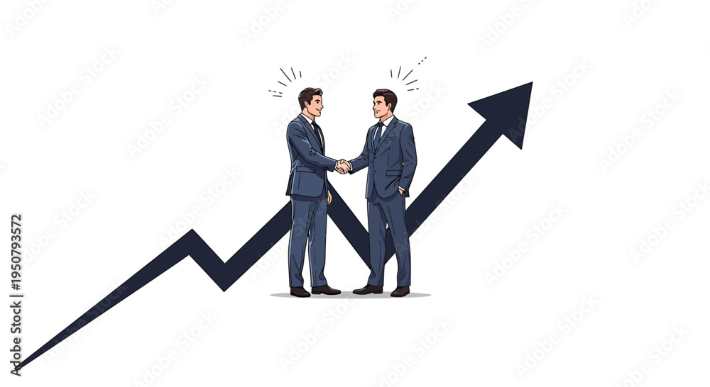 Fototapeta premium Vector illustration of two businessmen shaking hands with an upward arrow