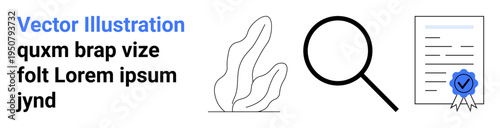 Identity verification, documentation, certification, compliance, authentication, legal process. Magnifying glass, certificate and abstract design. Identity verification and documentation concept