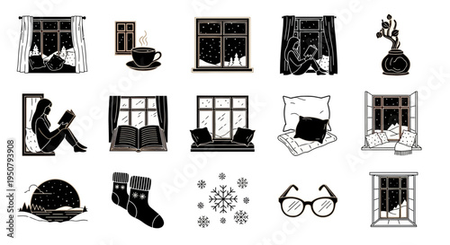 A Serene Silhouette Collection for Peaceful Reading by a Winter Window.