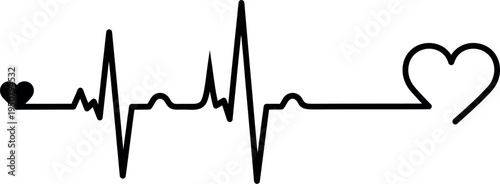 Black heart rate line with heart symbol