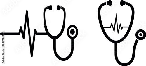 Stethoscope and heartbeat line medical icons