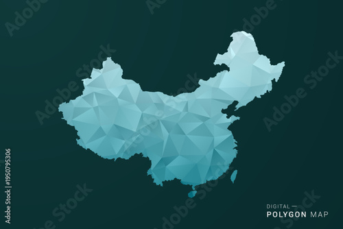 China Map - Polygon style vector illustration in green and blue low poly geometric design, clean minimal silhouette for infographic.