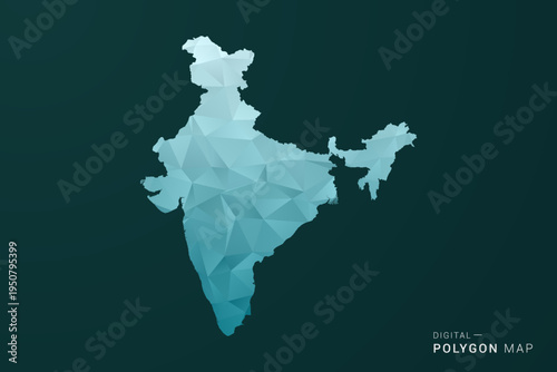 India Map - Polygon style vector illustration in green and blue low poly geometric design, clean minimal silhouette for infographic.