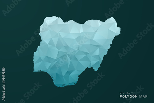 Nigeria Map - Polygon style vector illustration in green and blue low poly geometric design, clean minimal silhouette for infographic.