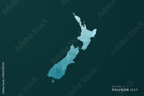New Zealand Map - Polygon style vector illustration in green and blue low poly geometric design, clean minimal silhouette for infographic.