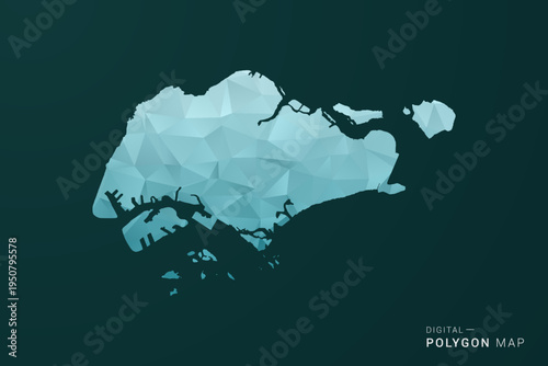 Singapore Map - Polygon style vector illustration in green and blue low poly geometric design, clean minimal silhouette for infographic.