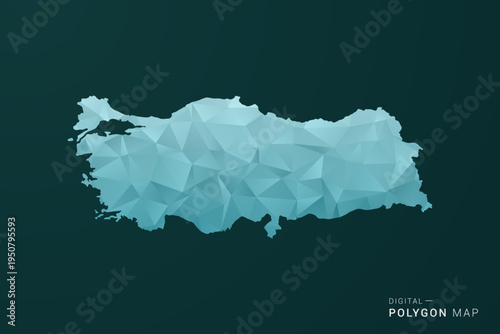 Turkey Map - Polygon style vector illustration in green and blue low poly geometric design, clean minimal silhouette for infographic.