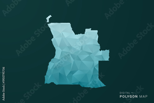 Angola Map - Polygon style vector illustration in green and blue low poly geometric design, clean minimal silhouette for infographic.