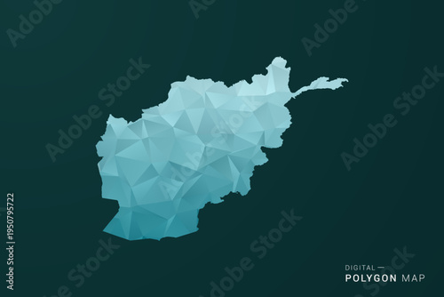 Afghanistan Map - Polygon style vector illustration in green and blue low poly geometric design, clean minimal silhouette for infographic.