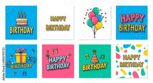 Wallpaper Mural Happy birthday celebration greeting cards collection vector Torontodigital.ca