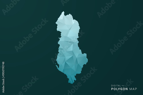 Albania Map - Polygon style vector illustration in green and blue low poly geometric design, clean minimal silhouette for infographic.