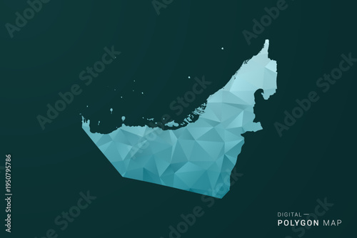 United Arab Emirates Map - Polygon style vector illustration in green and blue low poly geometric design, clean minimal silhouette for infographic.