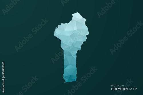 Benin Map - Polygon style vector illustration in green and blue low poly geometric design, clean minimal silhouette for infographic.