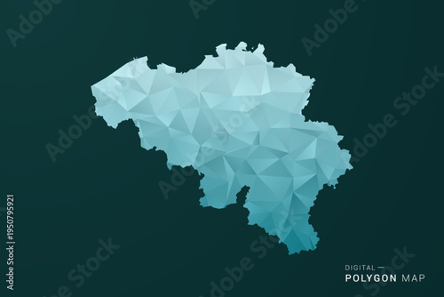 Belgium Map - Polygon style vector illustration in green and blue low poly geometric design, clean minimal silhouette for infographic.
