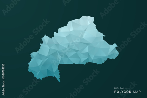 Burkina Faso Map - Polygon style vector illustration in green and blue low poly geometric design, clean minimal silhouette for infographic.