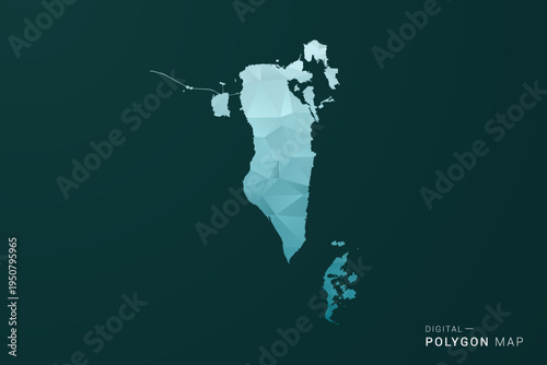 Bahrain Map - Polygon style vector illustration in green and blue low poly geometric design, clean minimal silhouette for infographic.