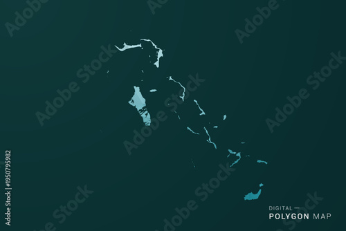 Bahamas Map - Polygon style vector illustration in green and blue low poly geometric design, clean minimal silhouette for infographic.
