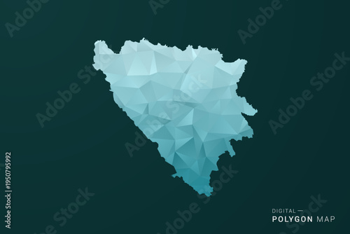 Bosnia and Herzegovina Map - Polygon style vector illustration in green and blue low poly geometric design, clean minimal silhouette for infographic.