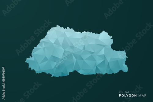 Bhutan Map - Polygon style vector illustration in green and blue low poly geometric design, clean minimal silhouette for infographic.